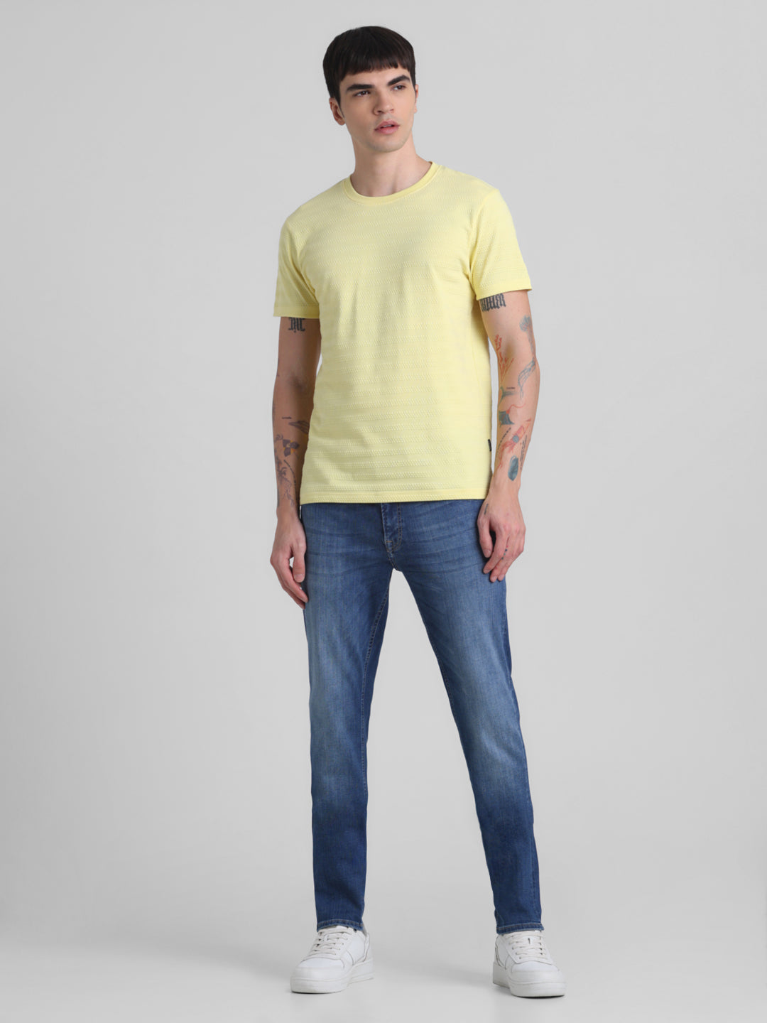 Yellow Striped Crew Neck T-shirt
