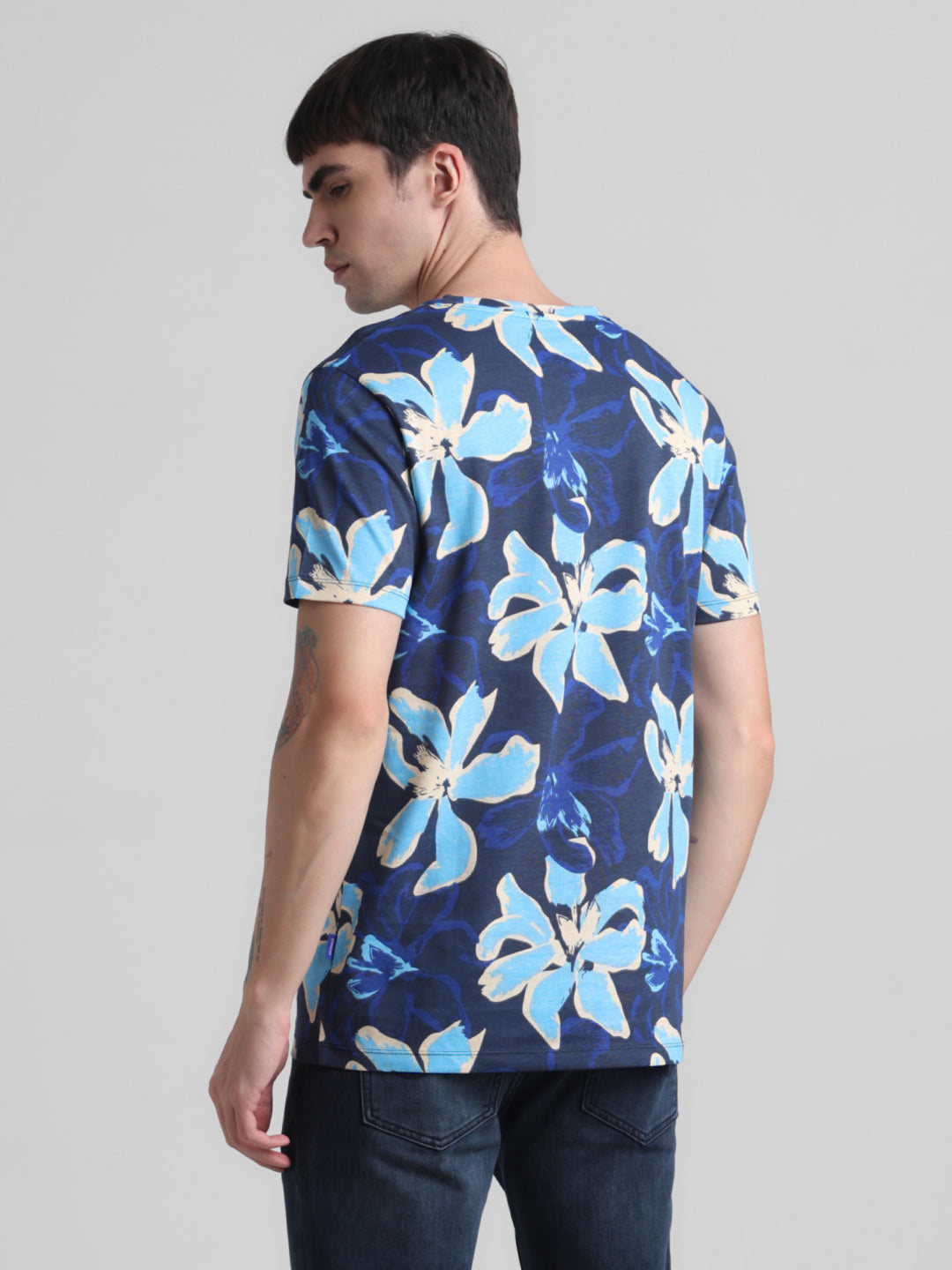 Navy Floral Cotton T-shirt