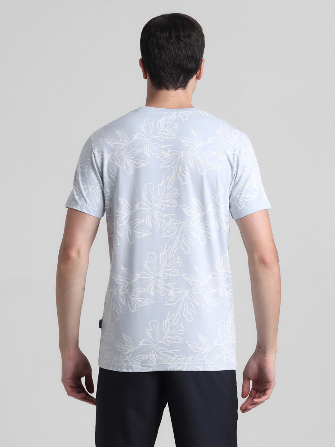 Light Blue Floral Cotton T-shirt