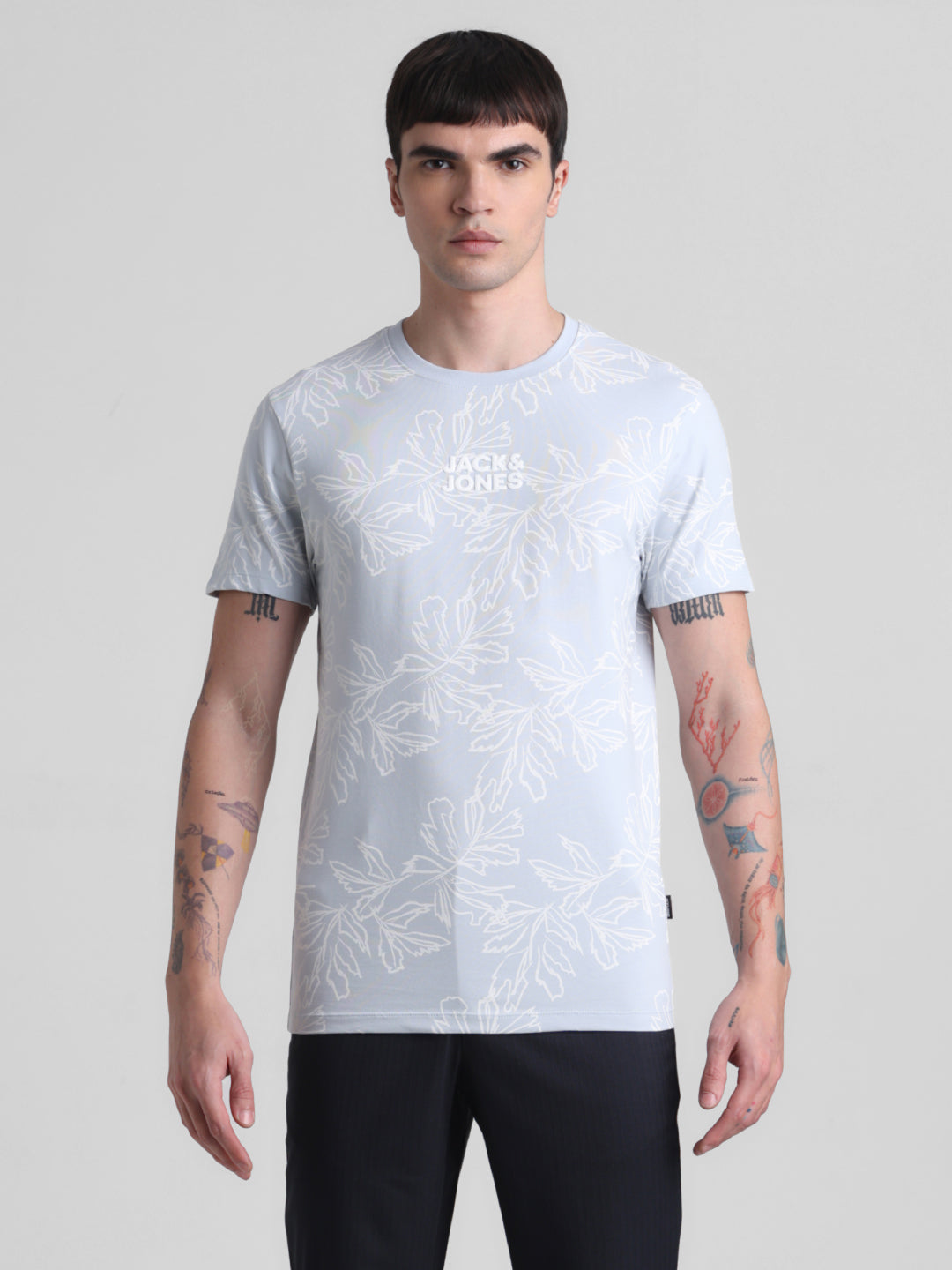 Light Blue Floral Cotton T-shirt