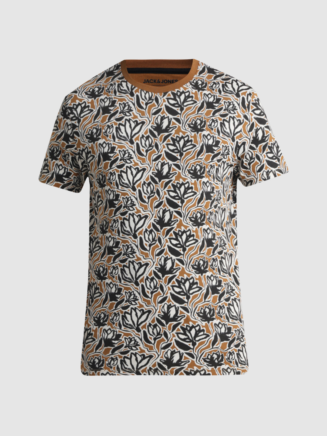 Floral Cotton Slim Fit T-shirt - Golden Brown