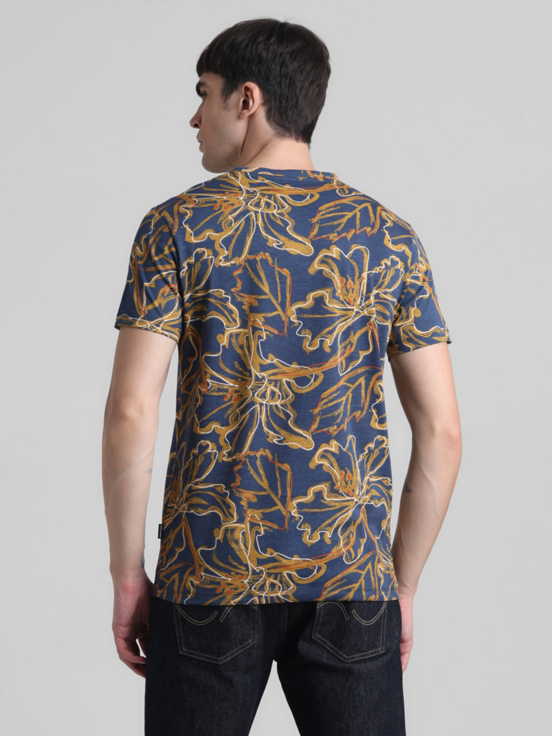 Navy Floral Slim Fit T-shirt