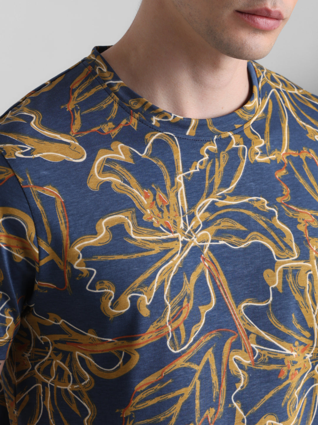 Navy Floral Slim Fit T-shirt
