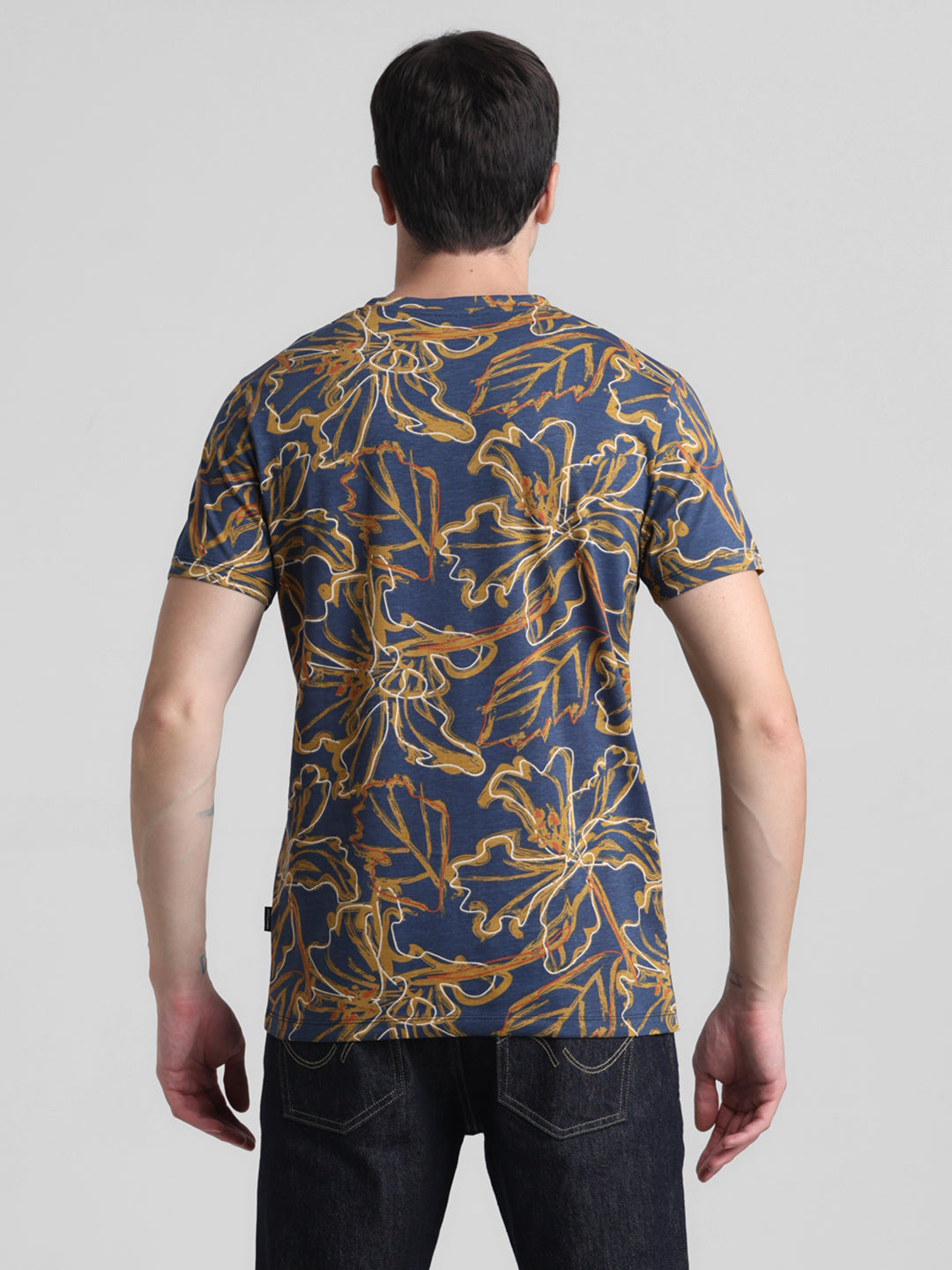 Navy Floral Slim Fit T-shirt