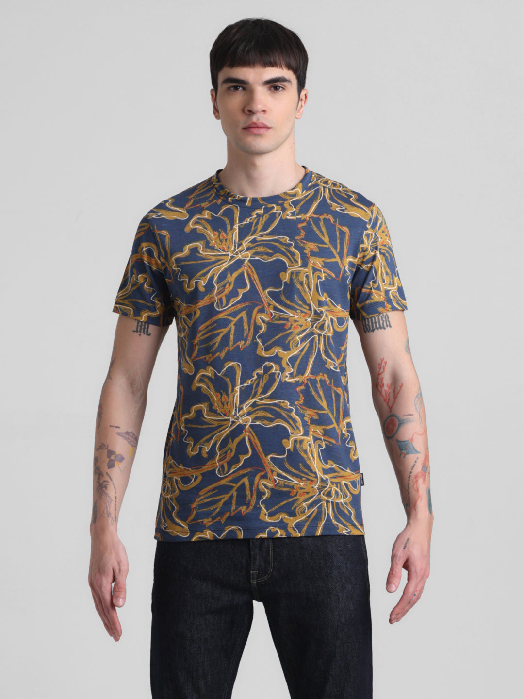 Navy Floral Slim Fit T-shirt