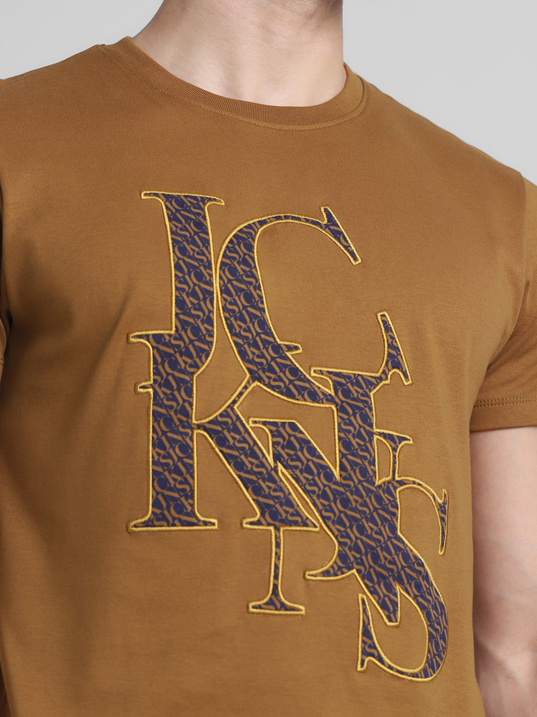 Brown Applique Patchwork Logo T-shirt