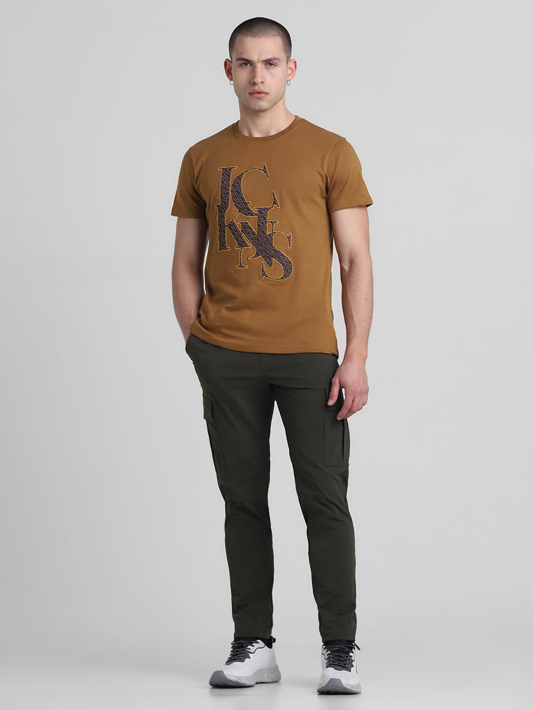 Brown Applique Patchwork Logo T-shirt