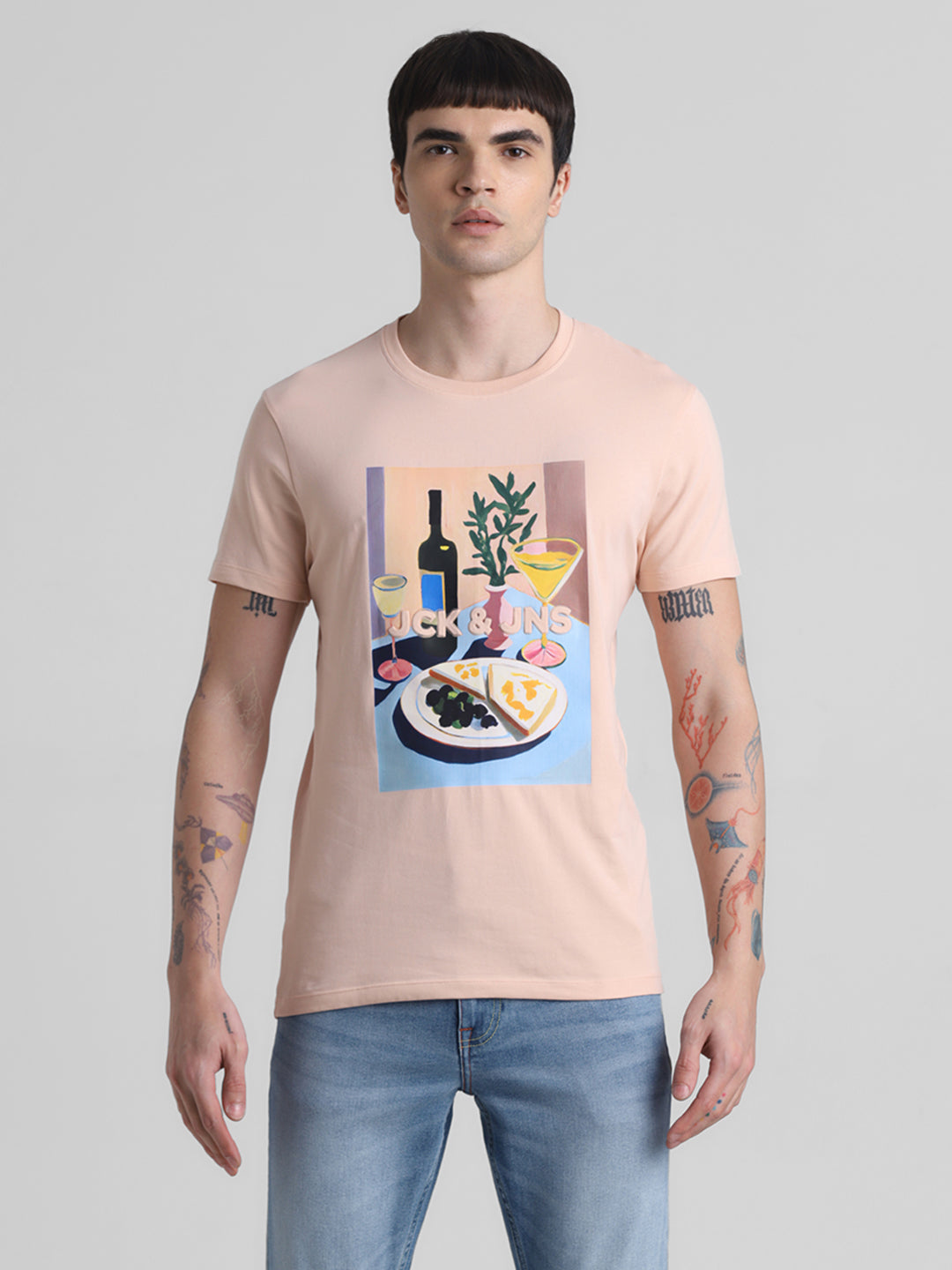 Peach Printed Slim Fit T-shirt