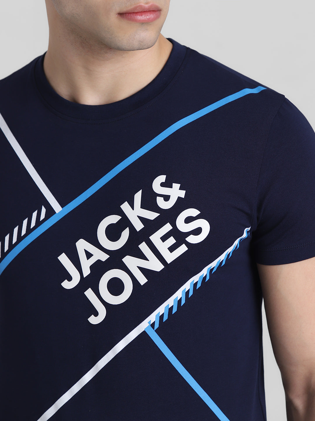 Navy Logo Print Cotton T-shirt