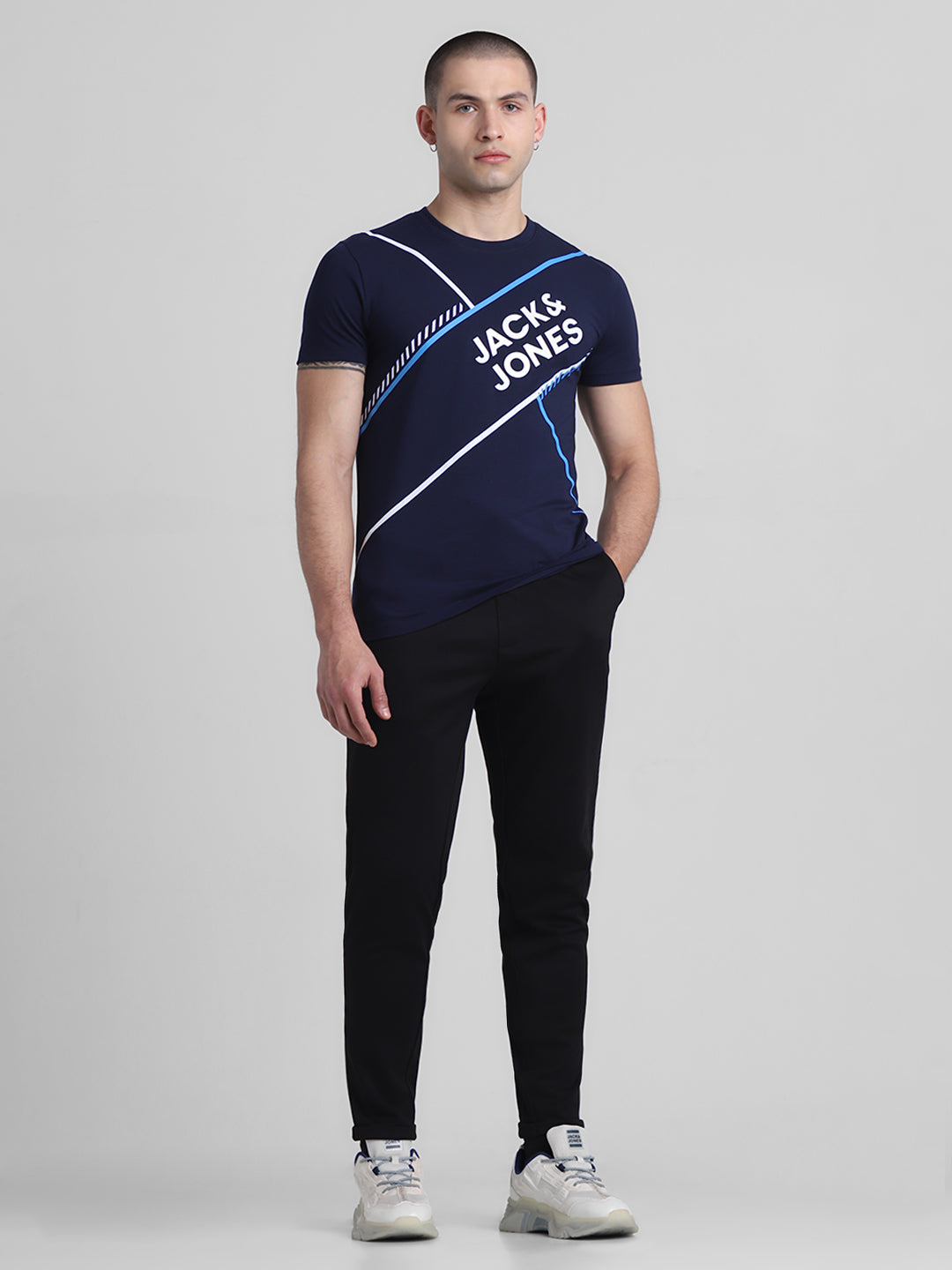 Navy Logo Print Cotton T-shirt