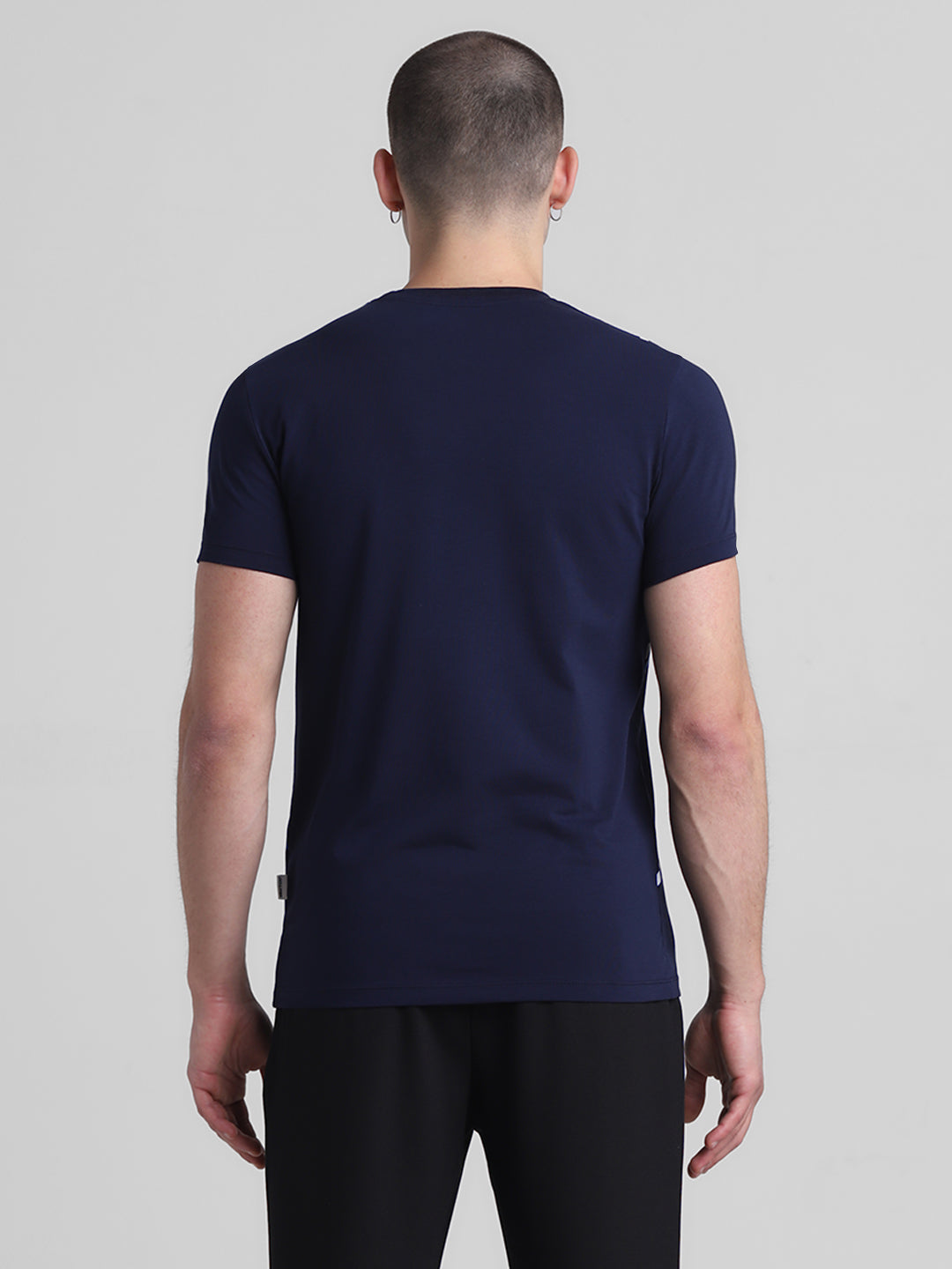 Navy Logo Print Cotton T-shirt