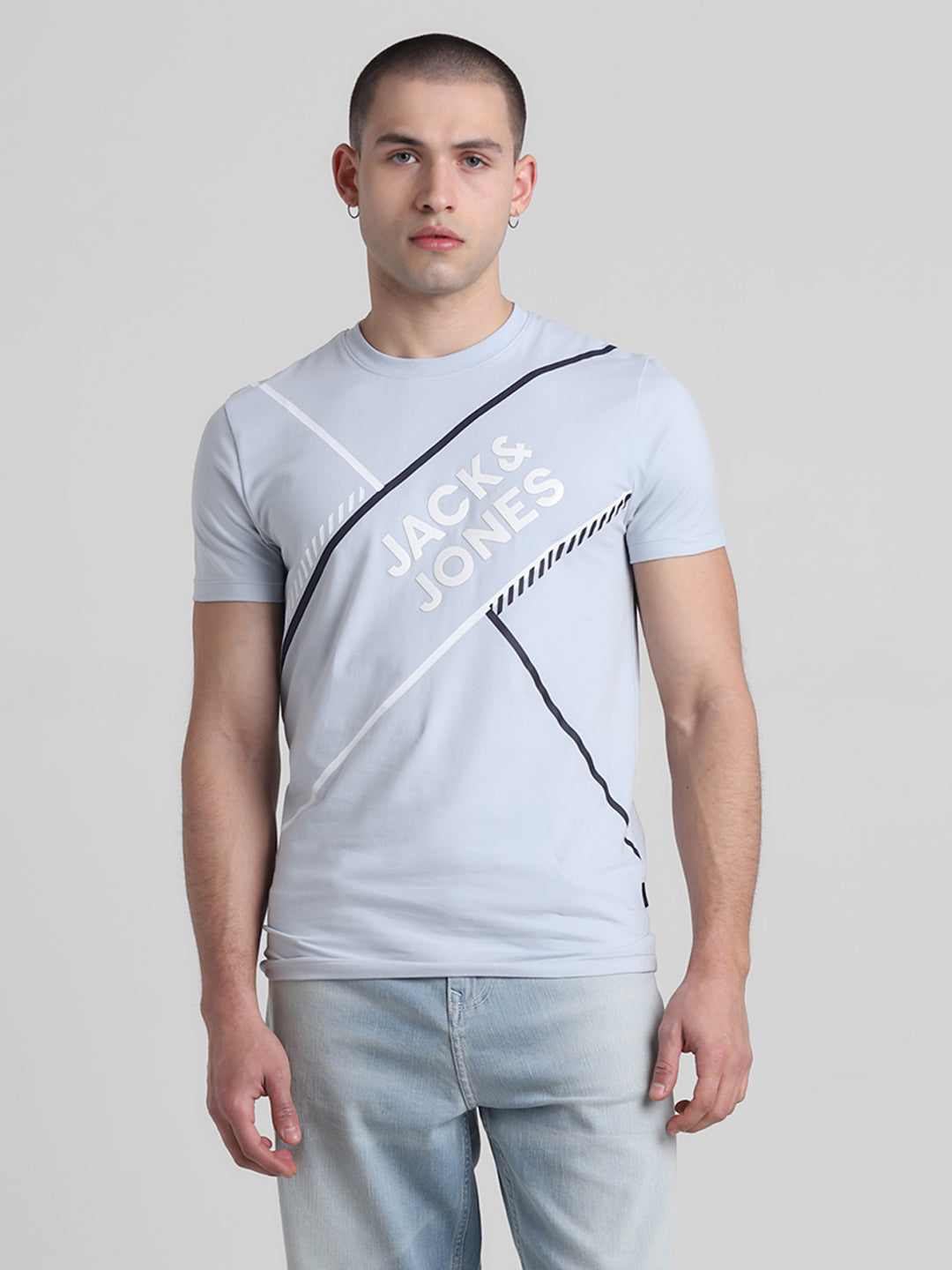Blue Logo Print Cotton T-shirt
