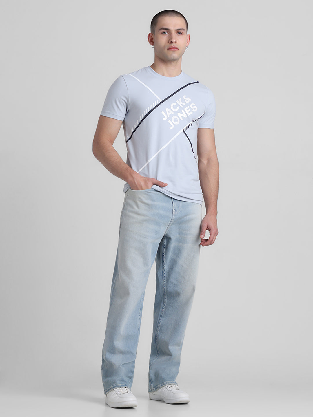 Blue Logo Print Cotton T-shirt