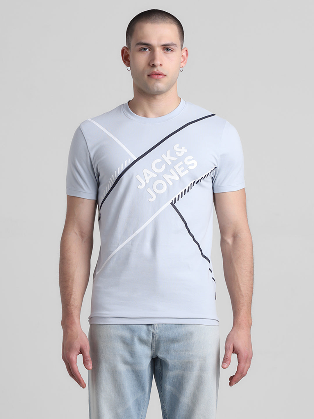 Blue Logo Print Cotton T-shirt