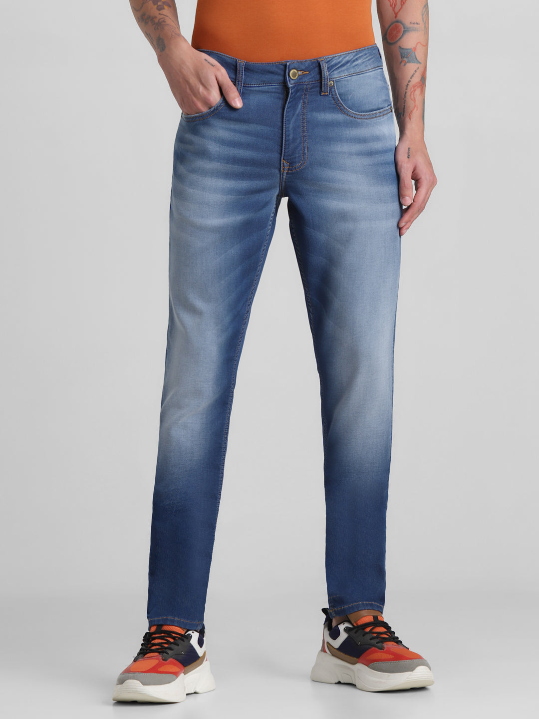 Blue Faded Knitted Glenn Slim Jeans
