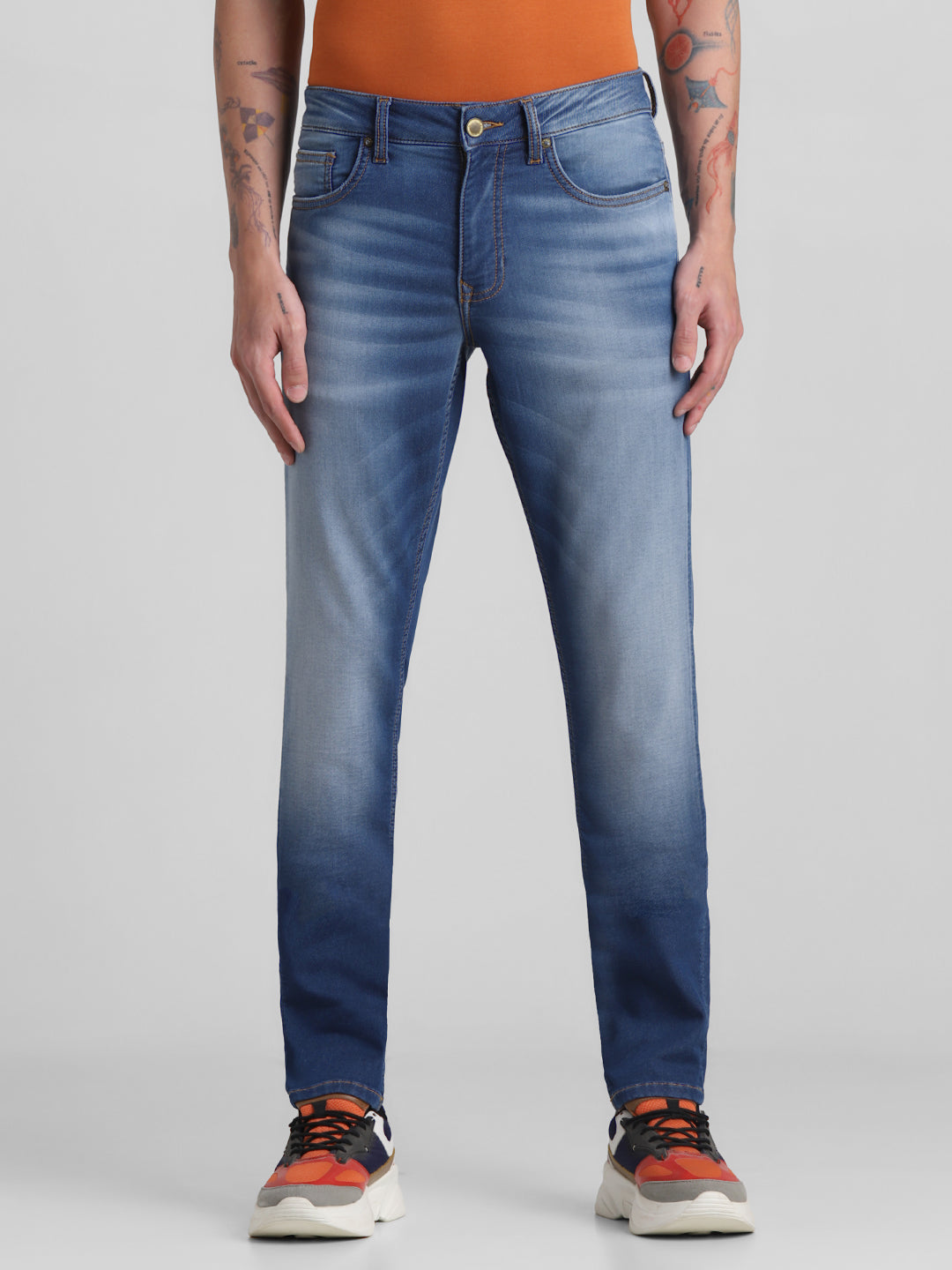 Blue Faded Knitted Glenn Slim Jeans
