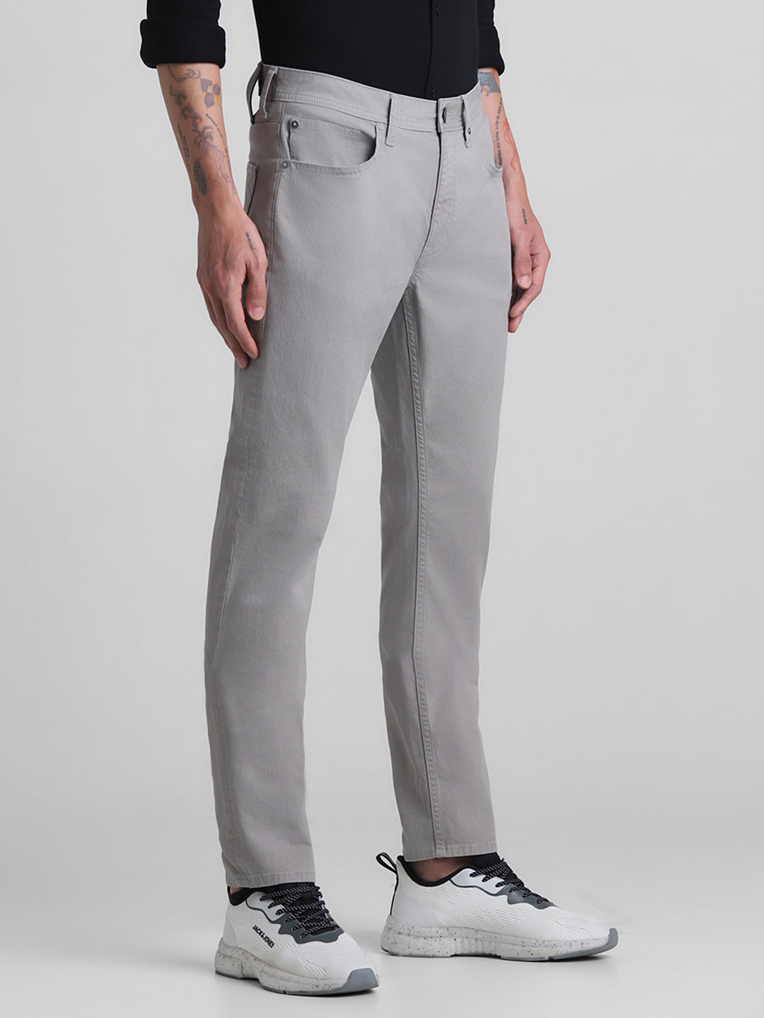 Grey Regular Fit Twill Pants