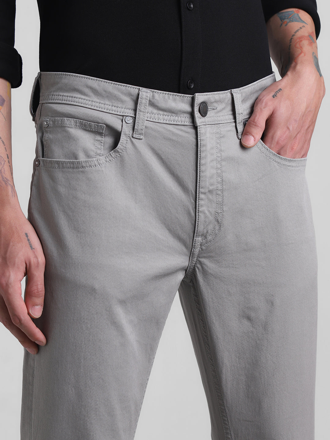 Grey Regular Fit Twill Pants