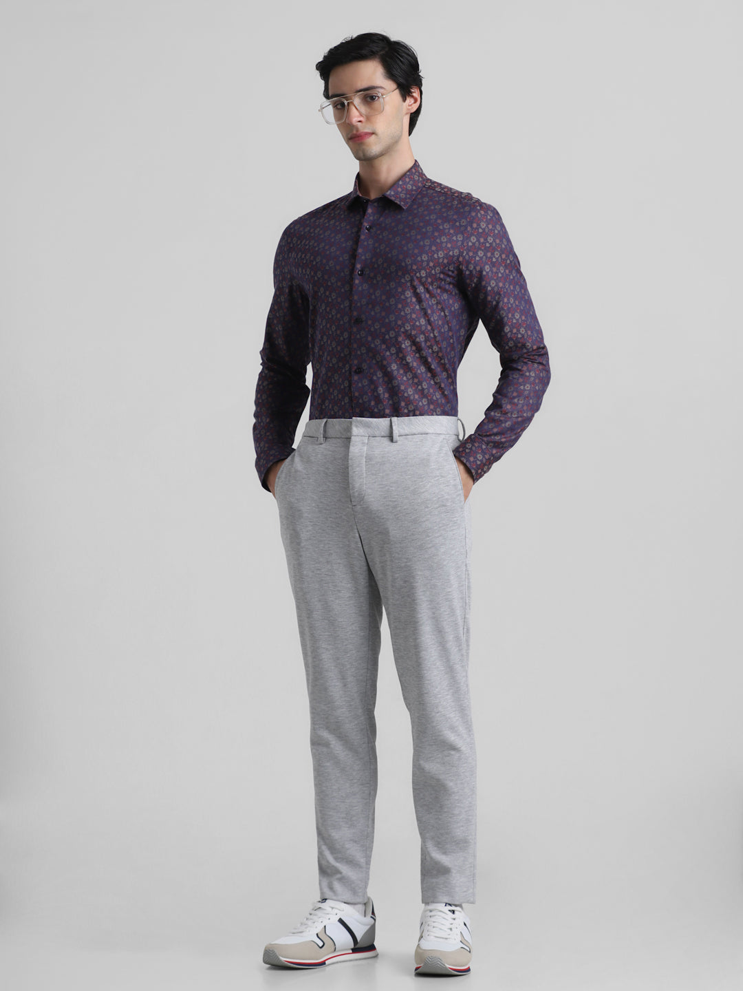 Grey Knitted Slim Fit Trousers