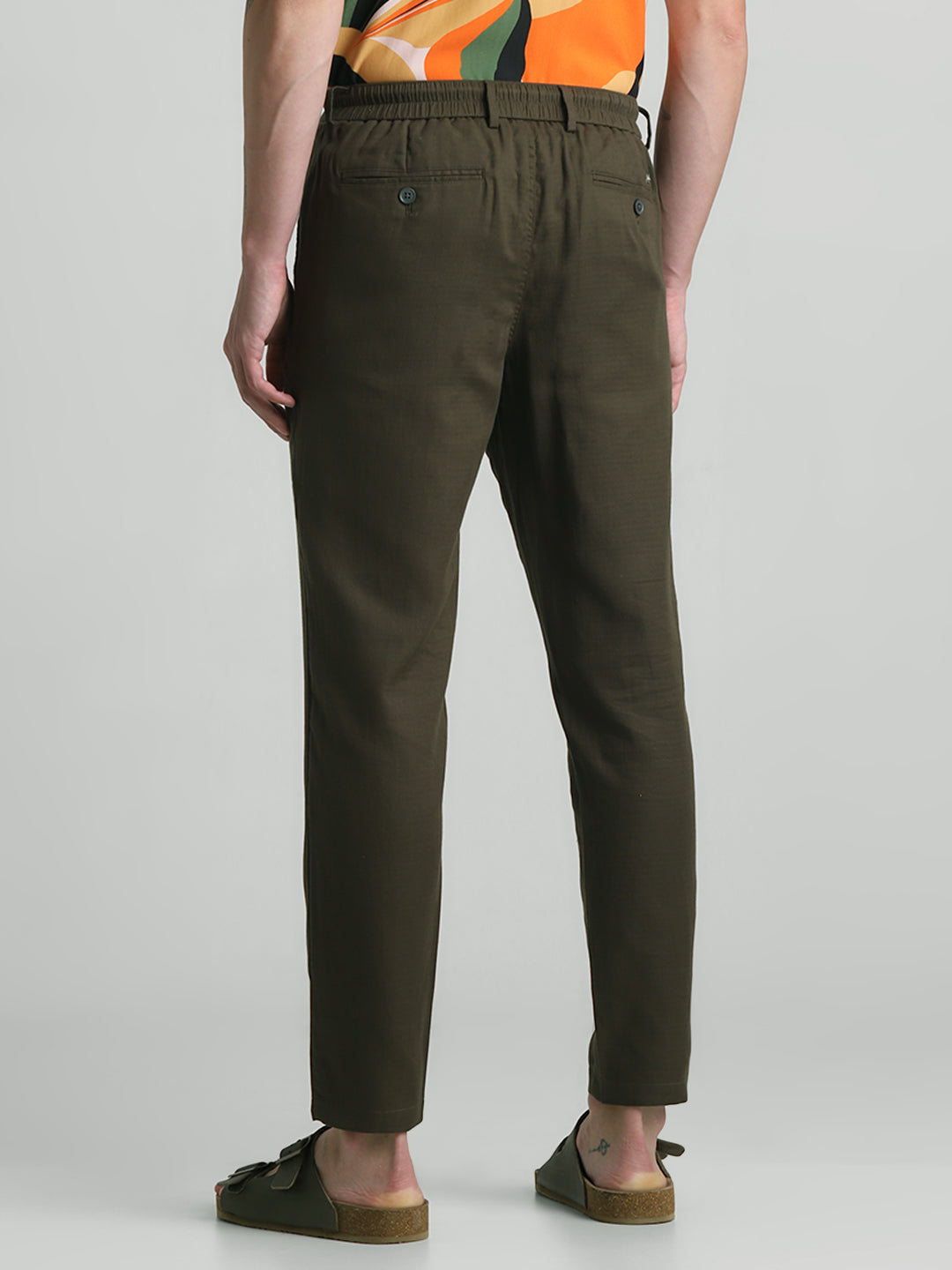Olive Green Cotton Slim Fit Pants