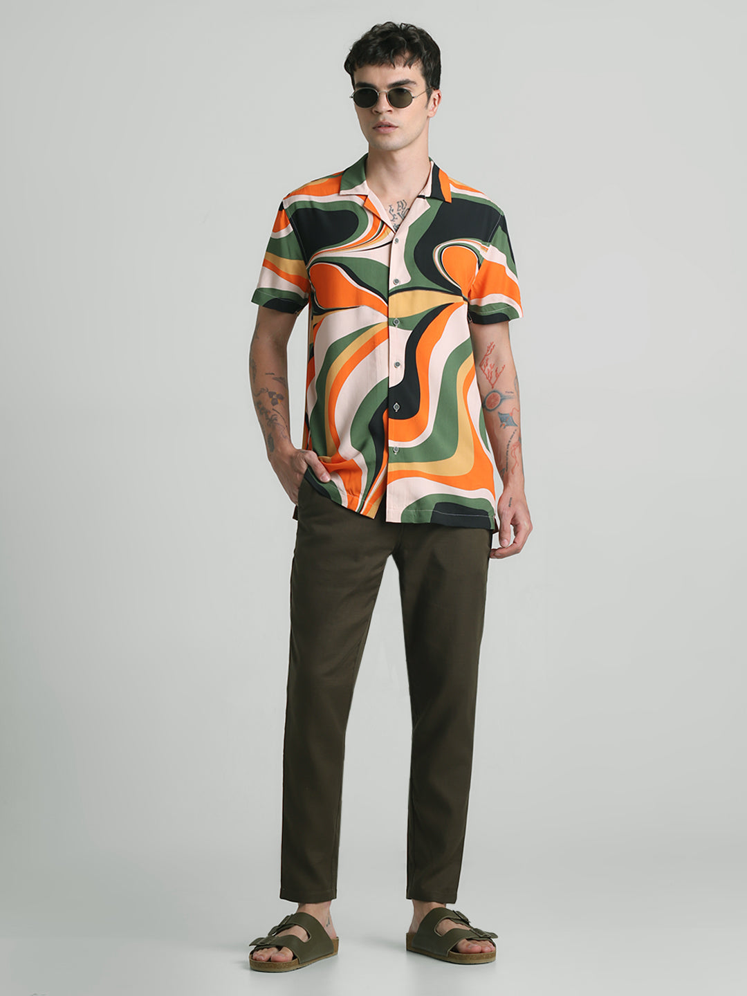 Olive Green Cotton Slim Fit Pants