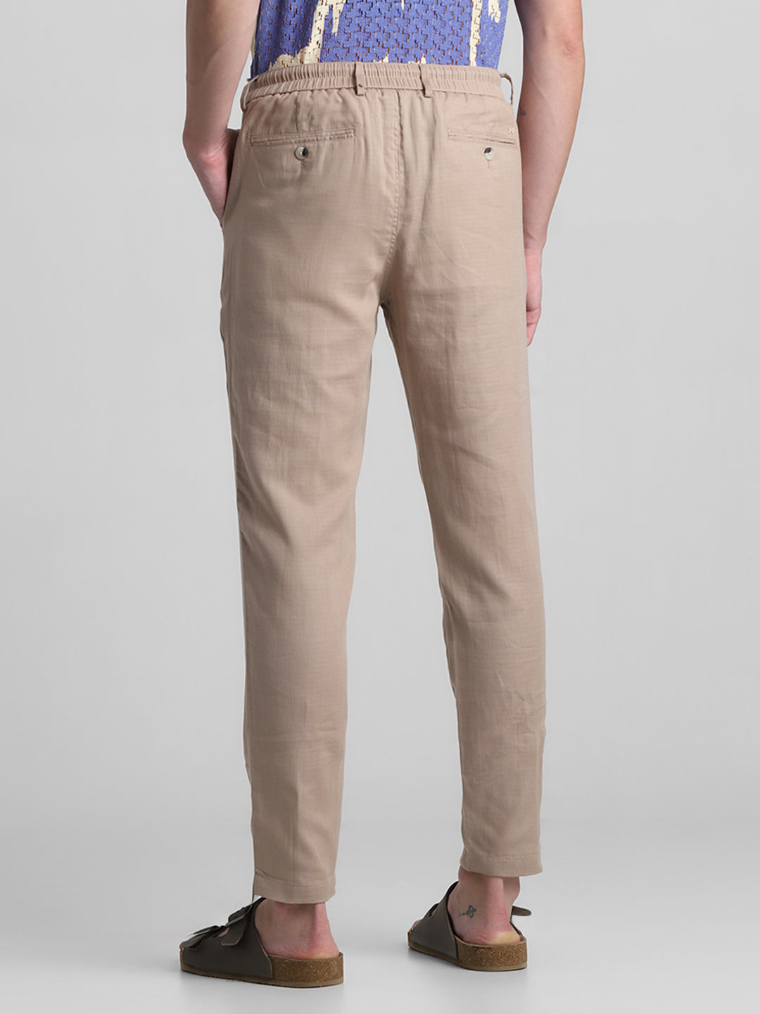 Beige Cotton Slim Fit Pants