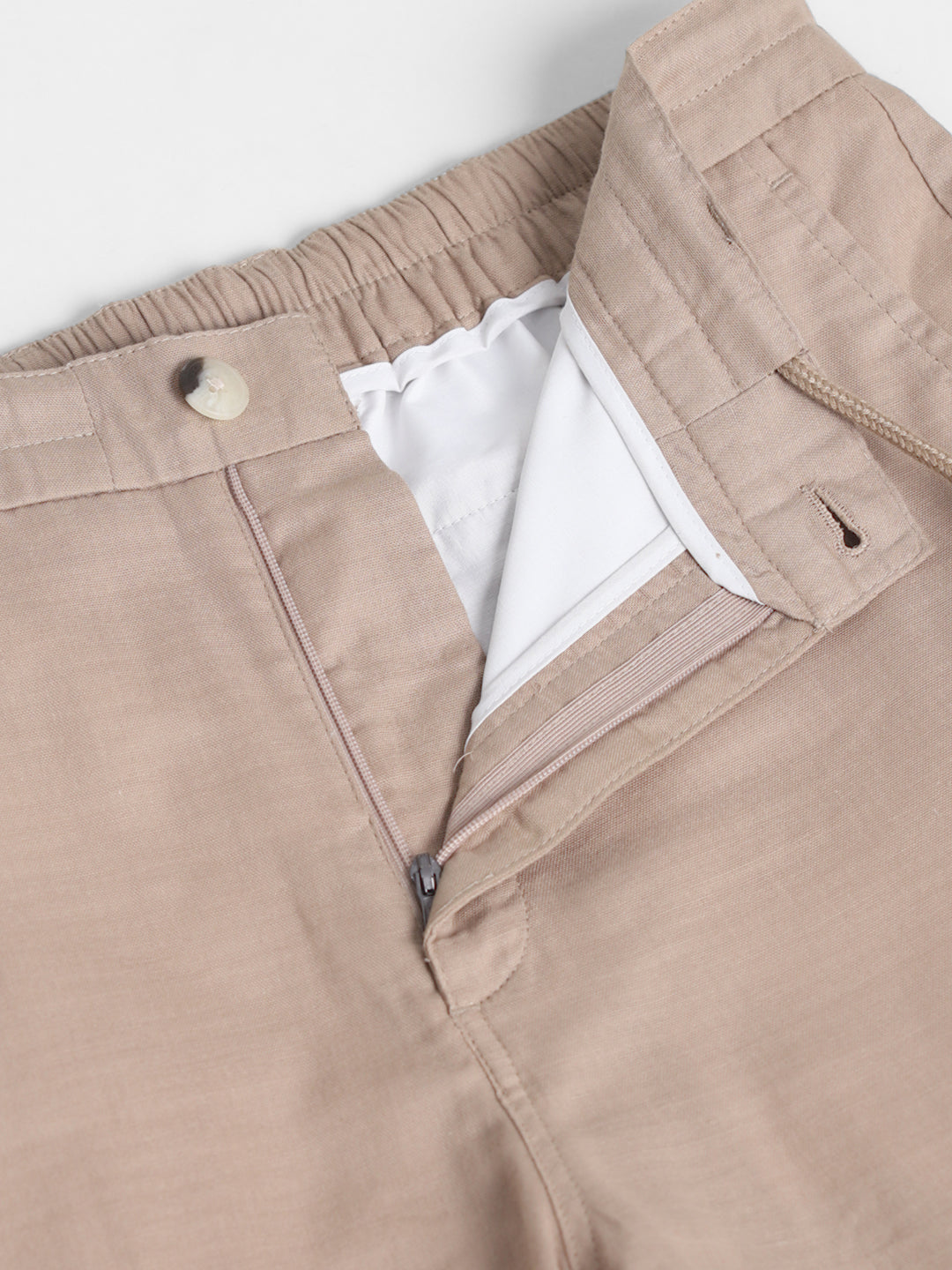 Beige Cotton Slim Fit Pants