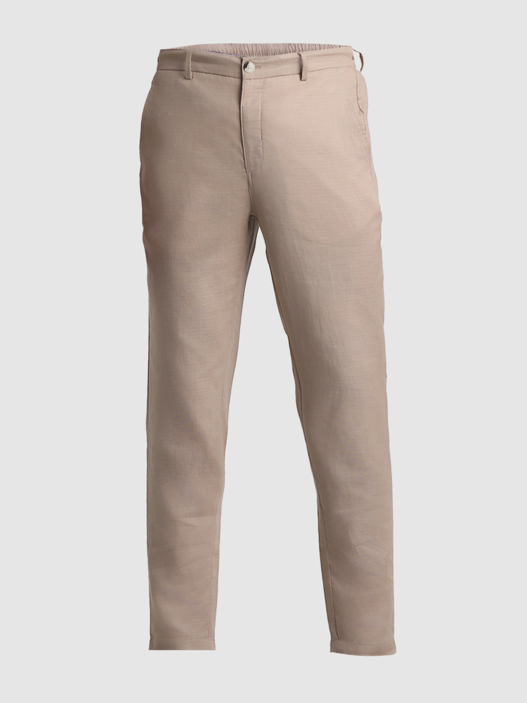 Beige Cotton Slim Fit Pants