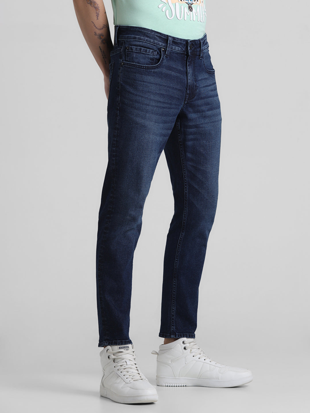 Dark Blue 5 Pocket Brak Cropped Jeans