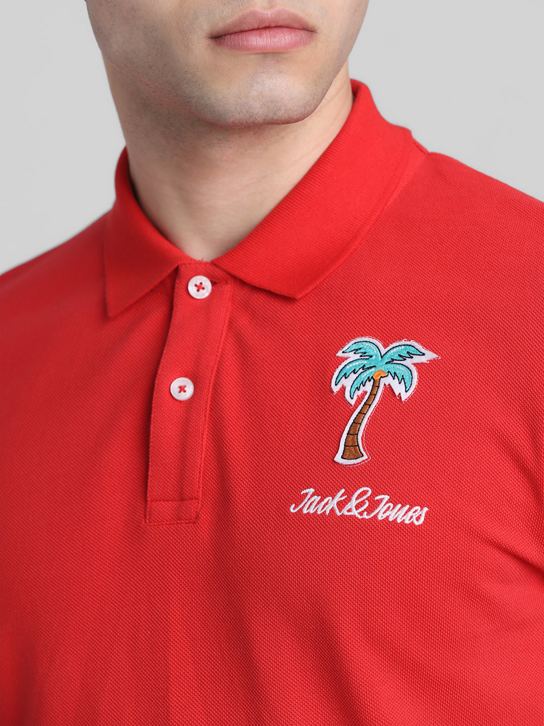 Red Applique Patchwork Printed Polo