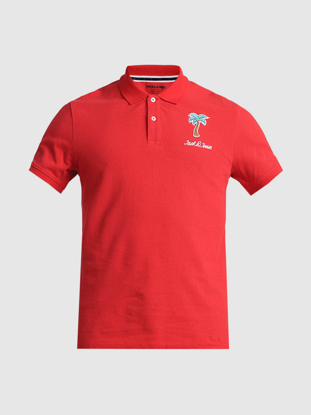 Red Applique Patchwork Printed Polo