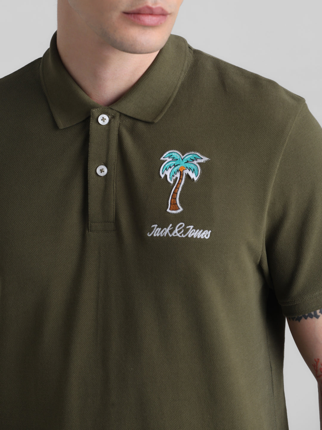 Green Appliqué Patchwork Polo