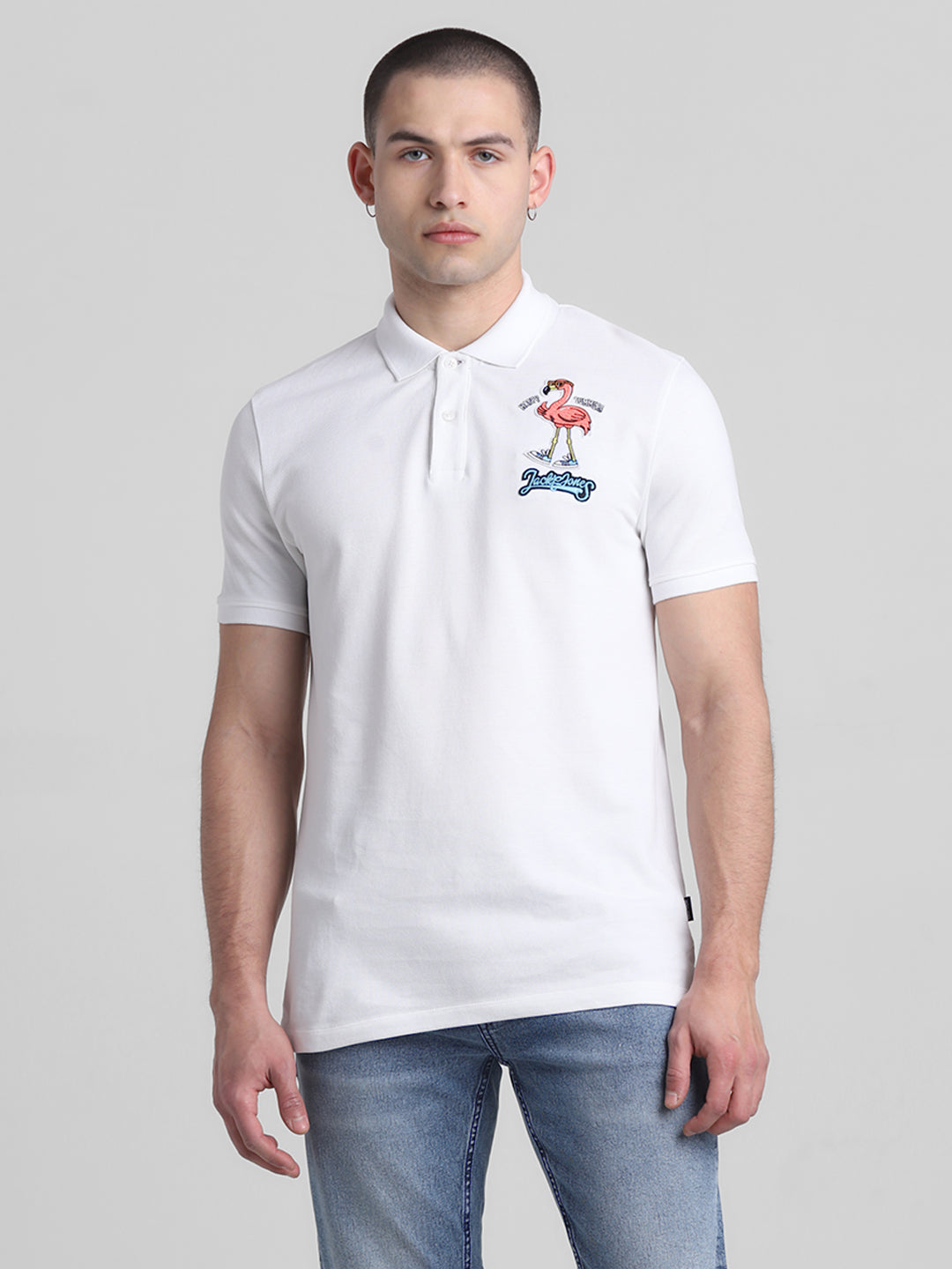 White Appliqué Patchwork Polo