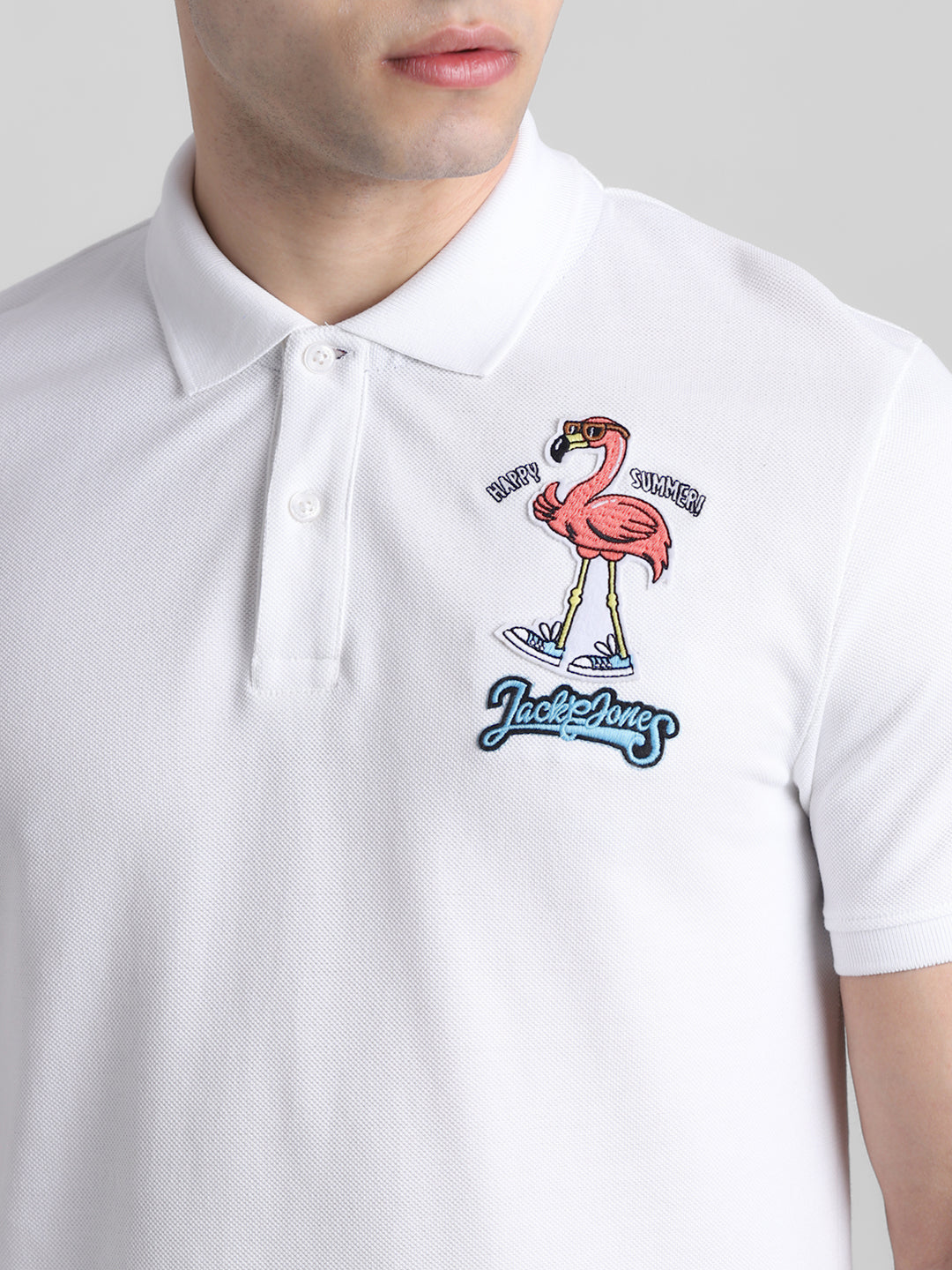 White Appliqué Patchwork Polo