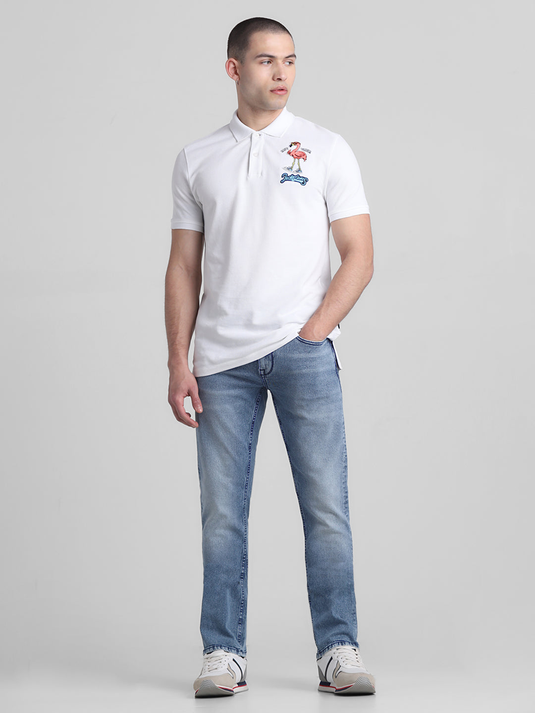 White Appliqué Patchwork Polo