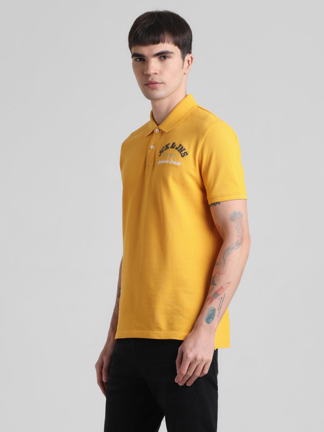 Yellow Embroidered Text Polo