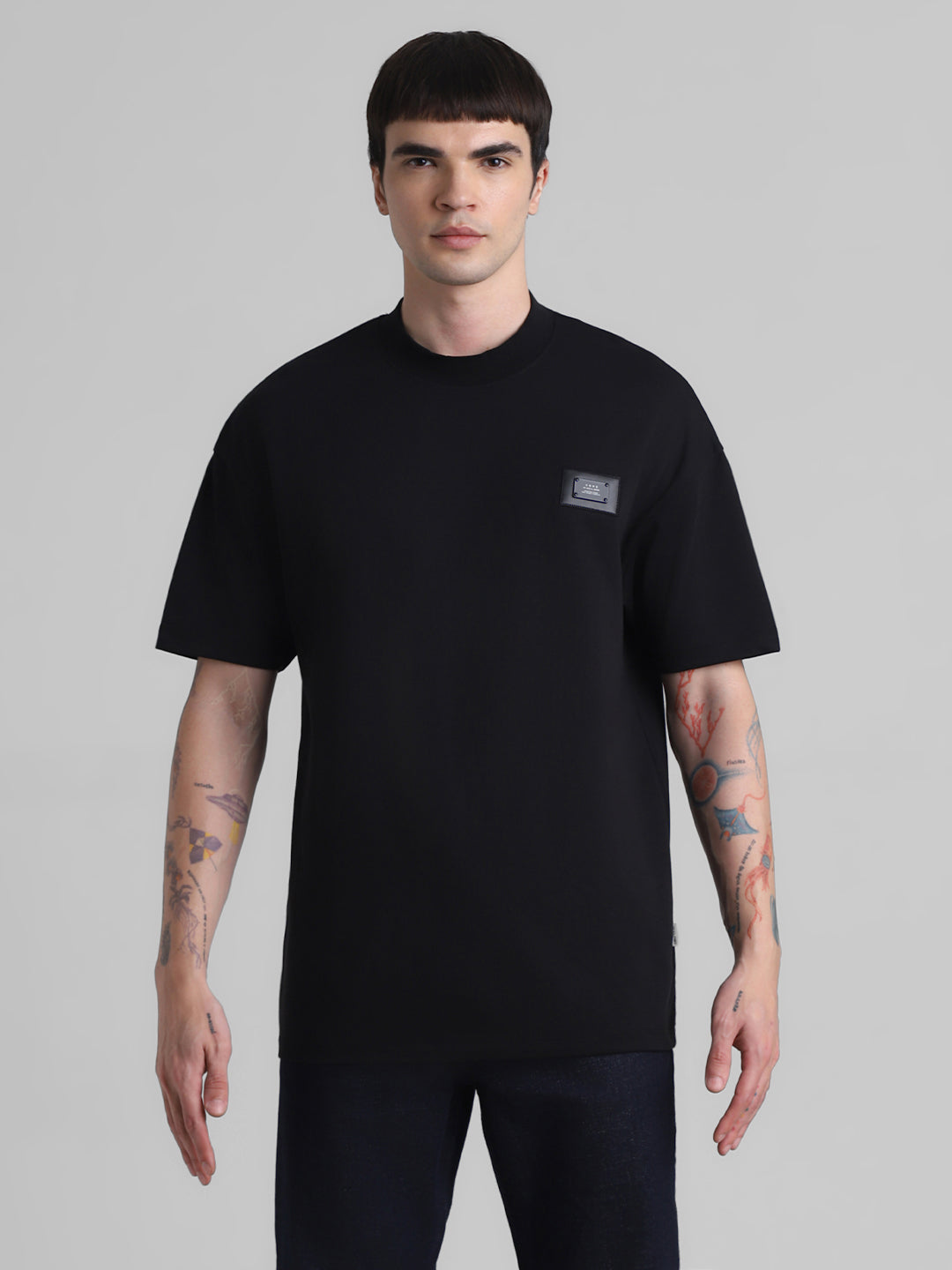 Black Boxy Fit Crew Neck T-shirt