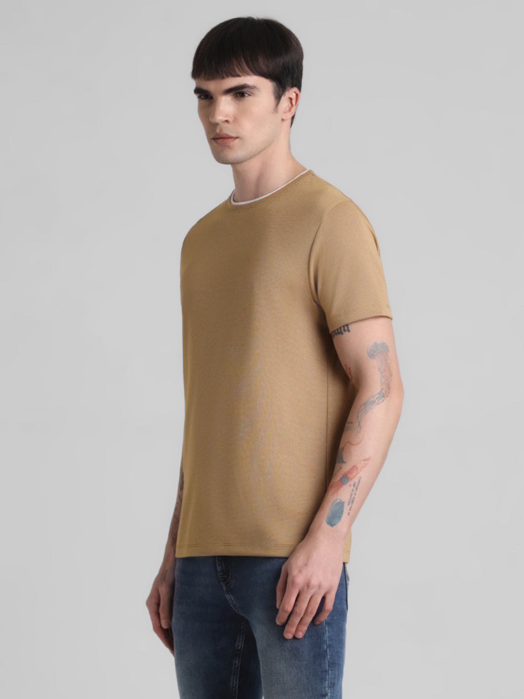 Brown Contrast Neck Band T-shirt