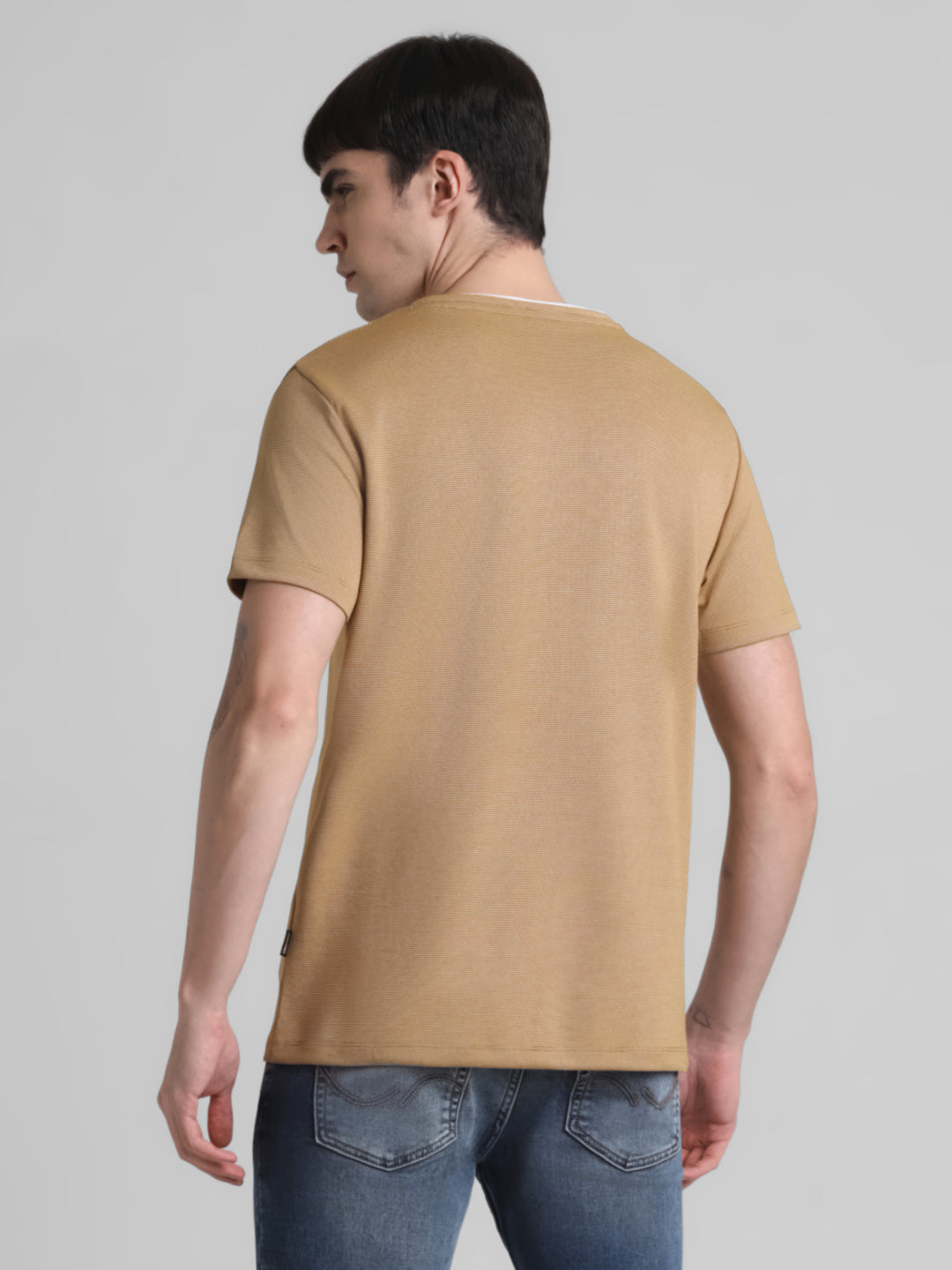 Brown Contrast Neck Band T-shirt