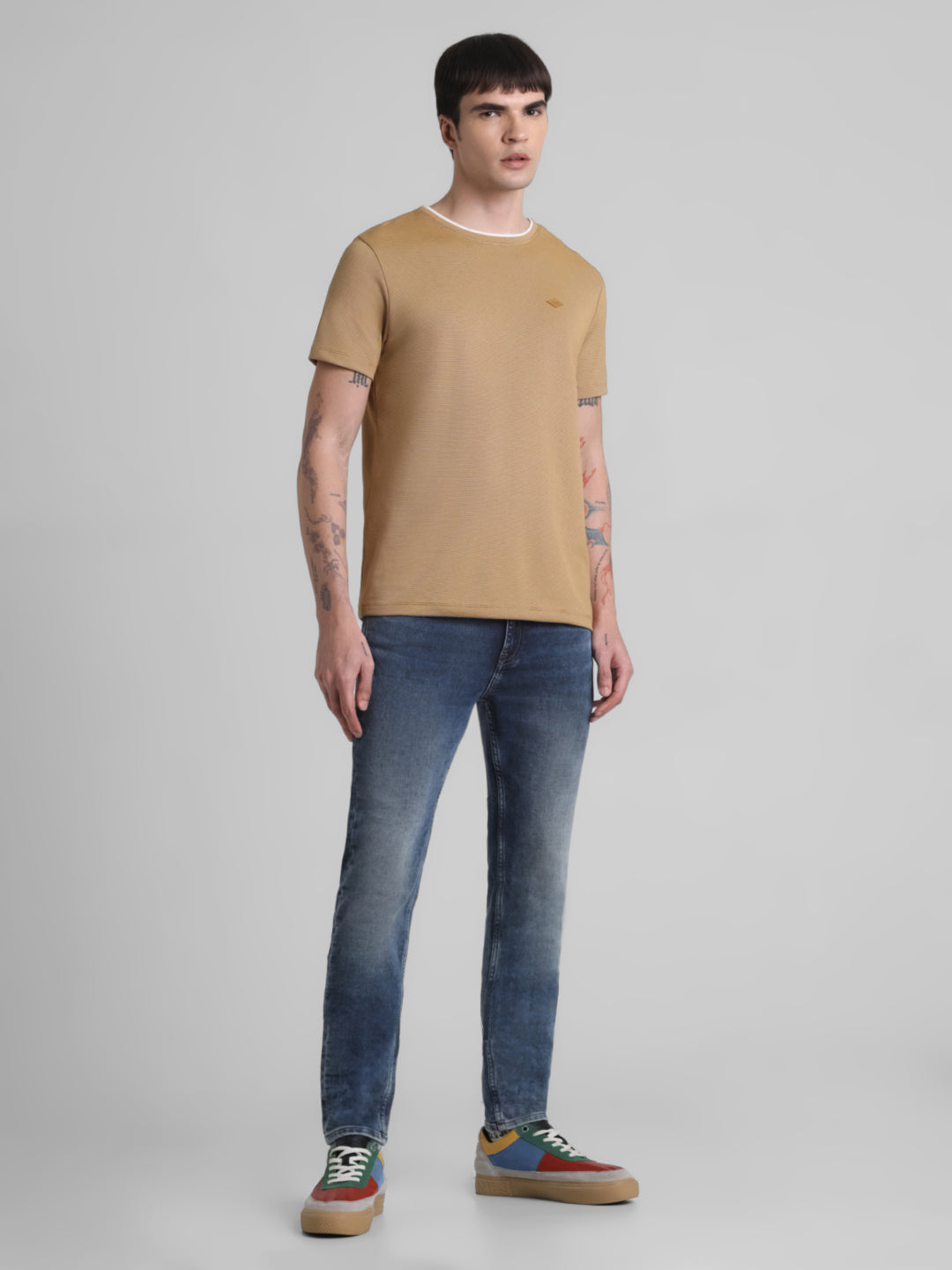 Brown Contrast Neck Band T-shirt