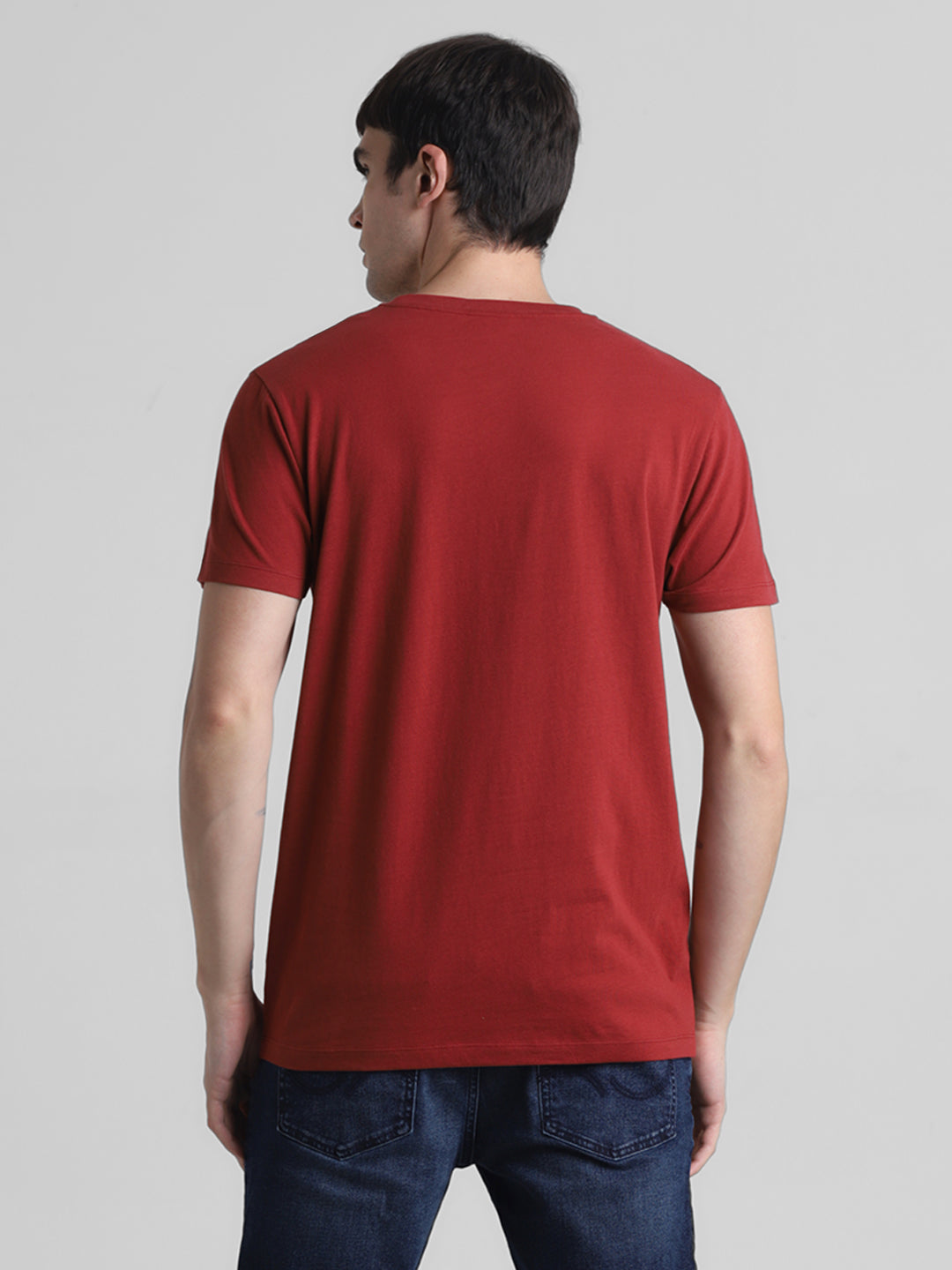 Red Chest Print Cotton T-shirt