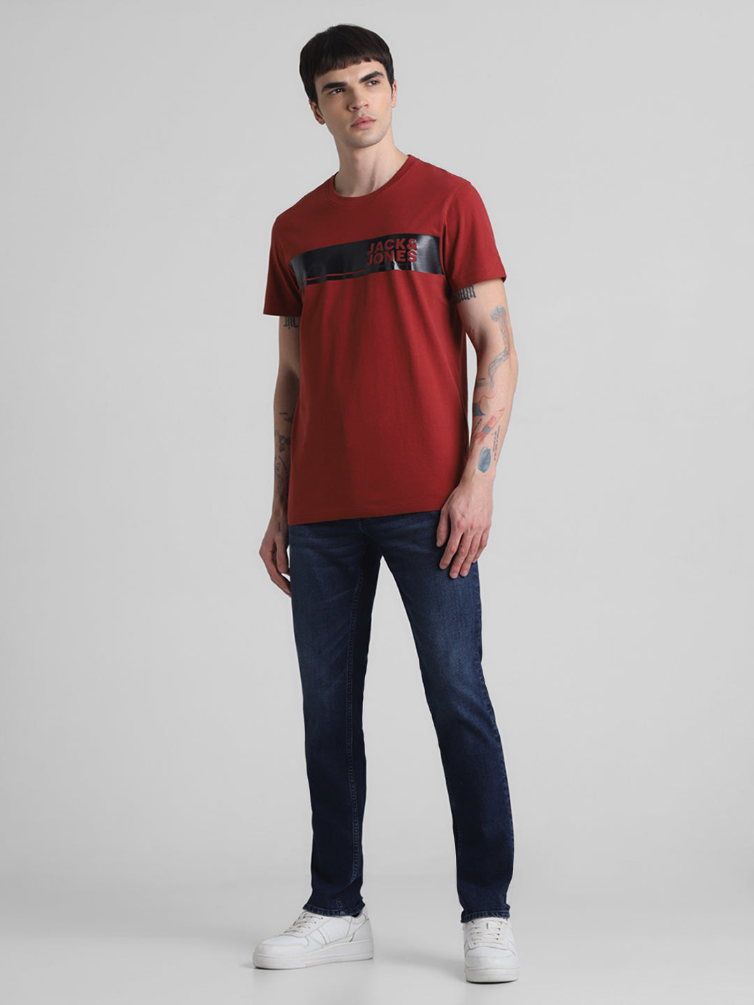 Red Chest Print Cotton T-shirt