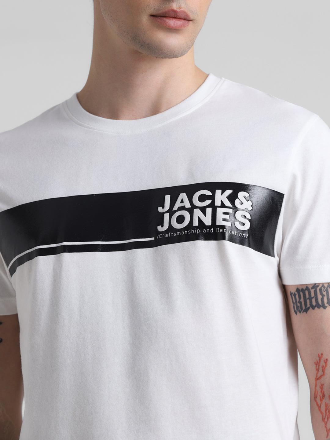 White Chest Print Cotton T-shirt