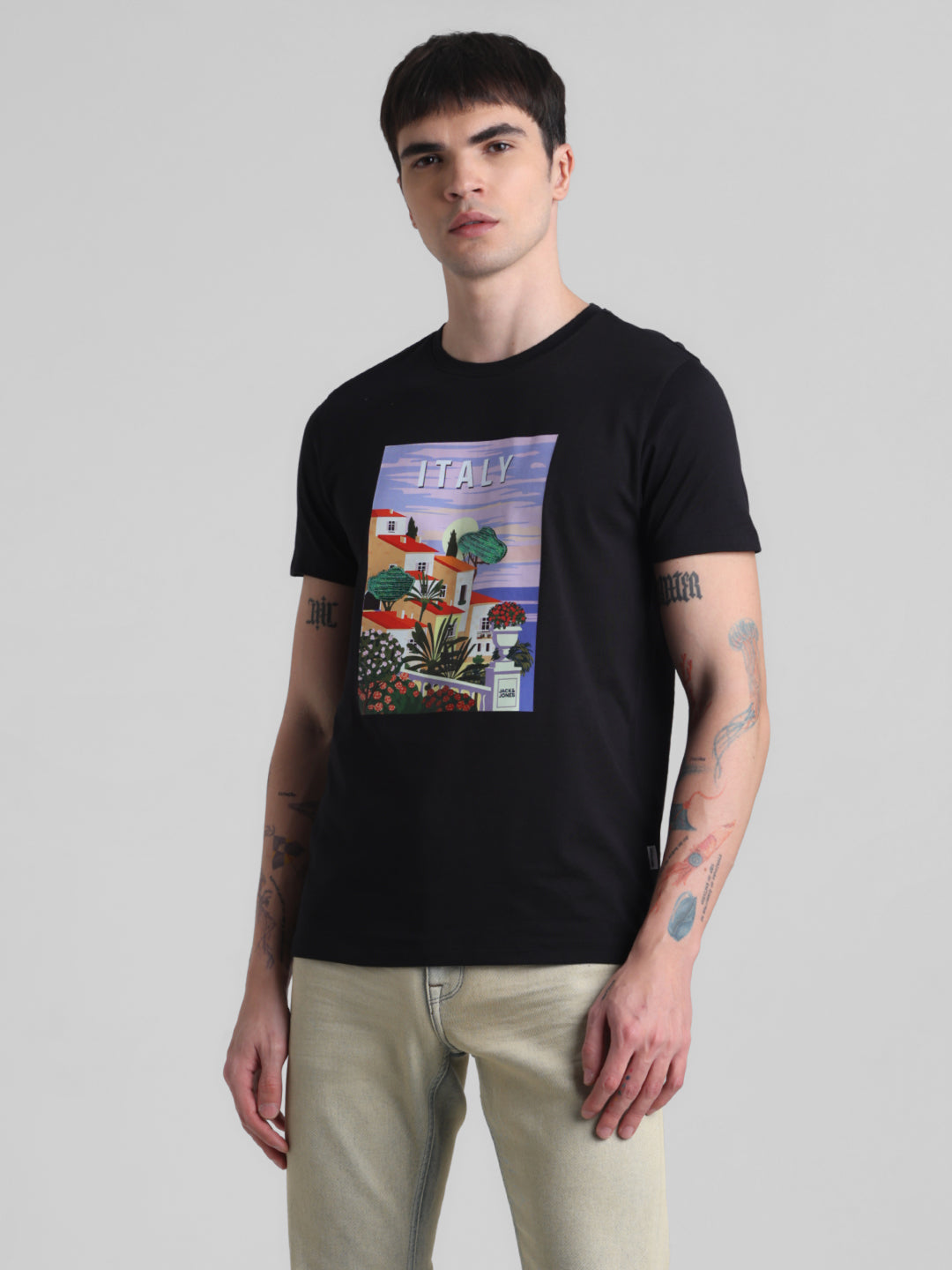 Black Italy Graphic Print Cotton T-shirt