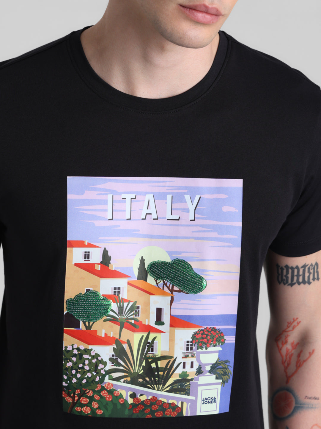 Black Italy Graphic Print Cotton T-shirt