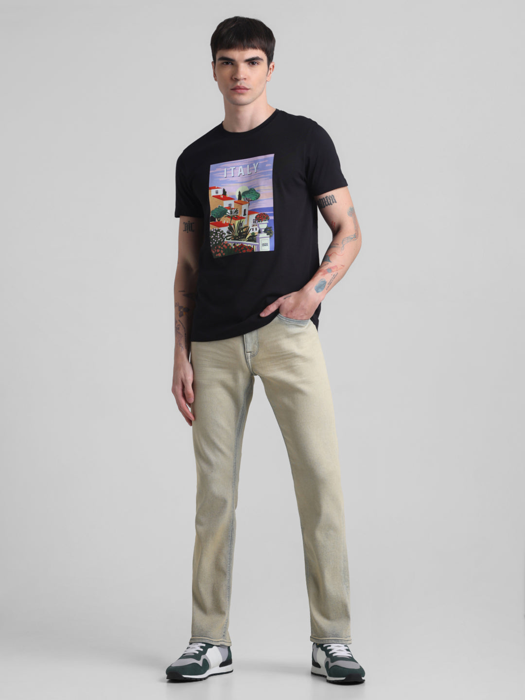 Black Italy Graphic Print Cotton T-shirt