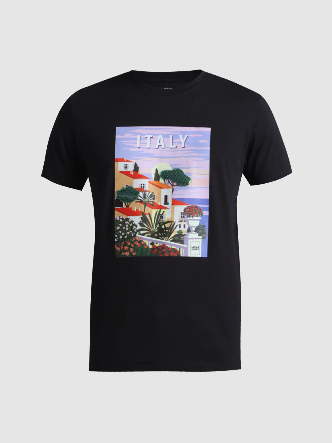 Black Italy Graphic Print Cotton T-shirt