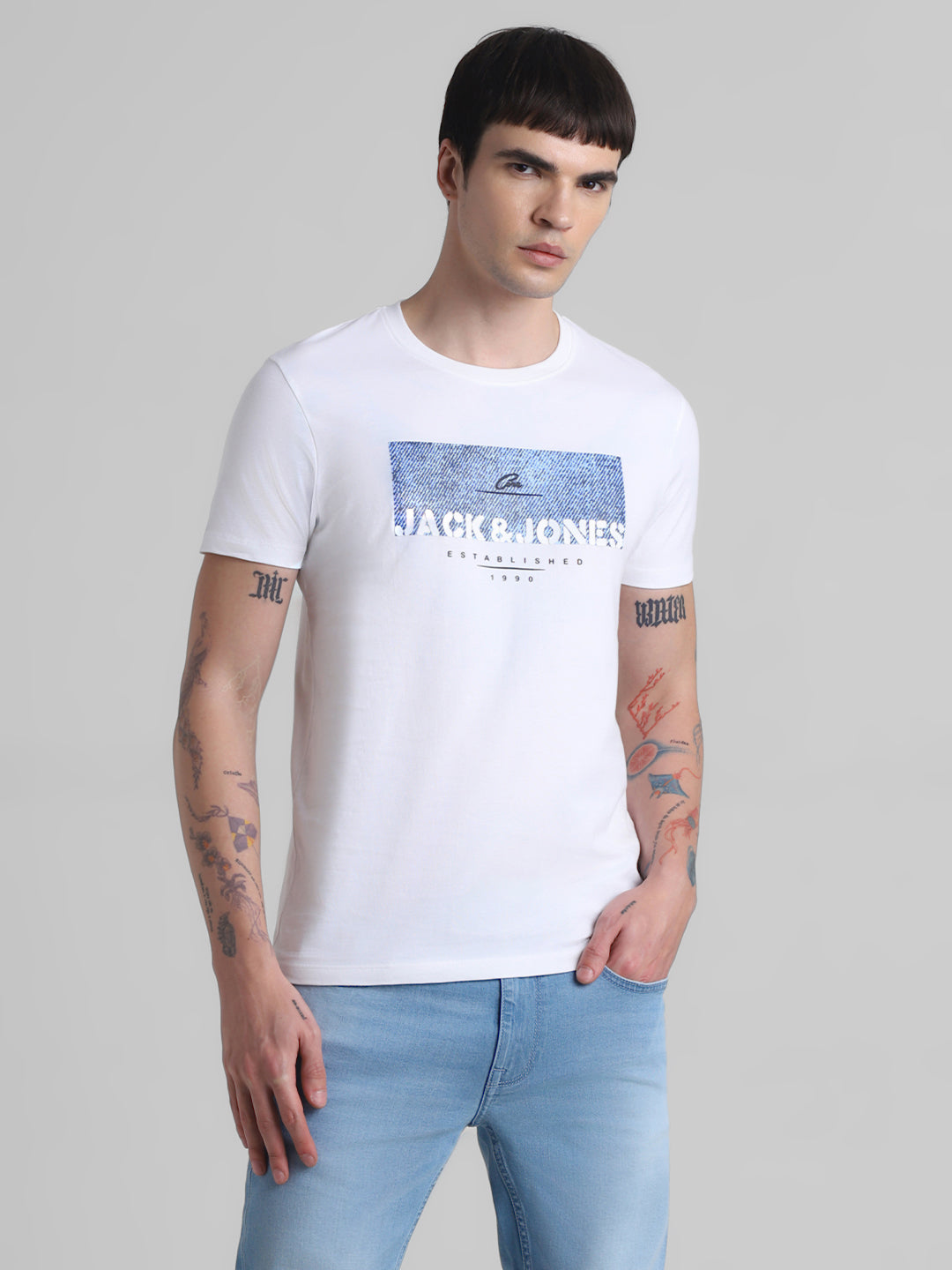 White Logo Print Cotton T-shirt