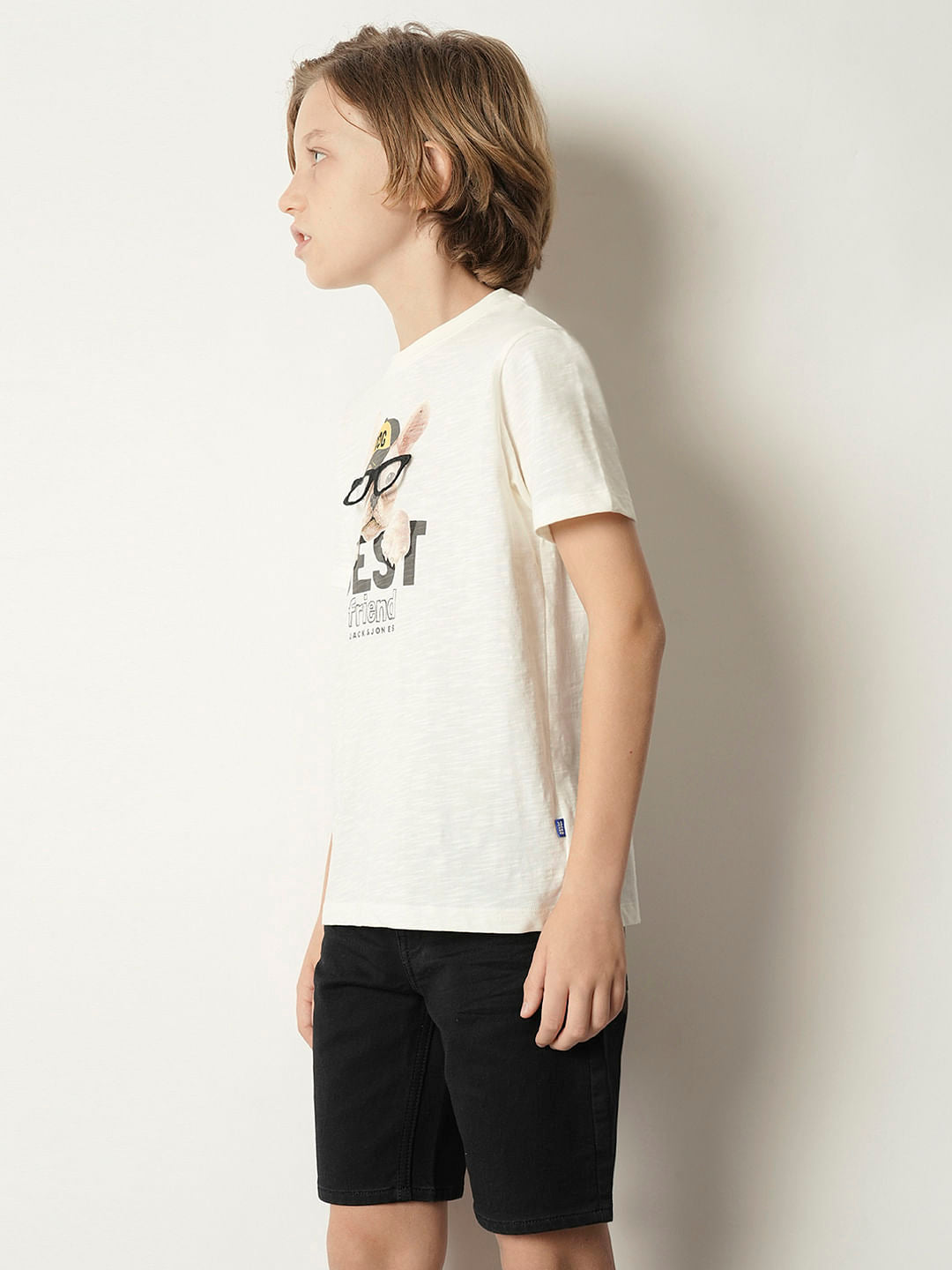 Boys Beige Graphic Print Crew Neck T-shirt