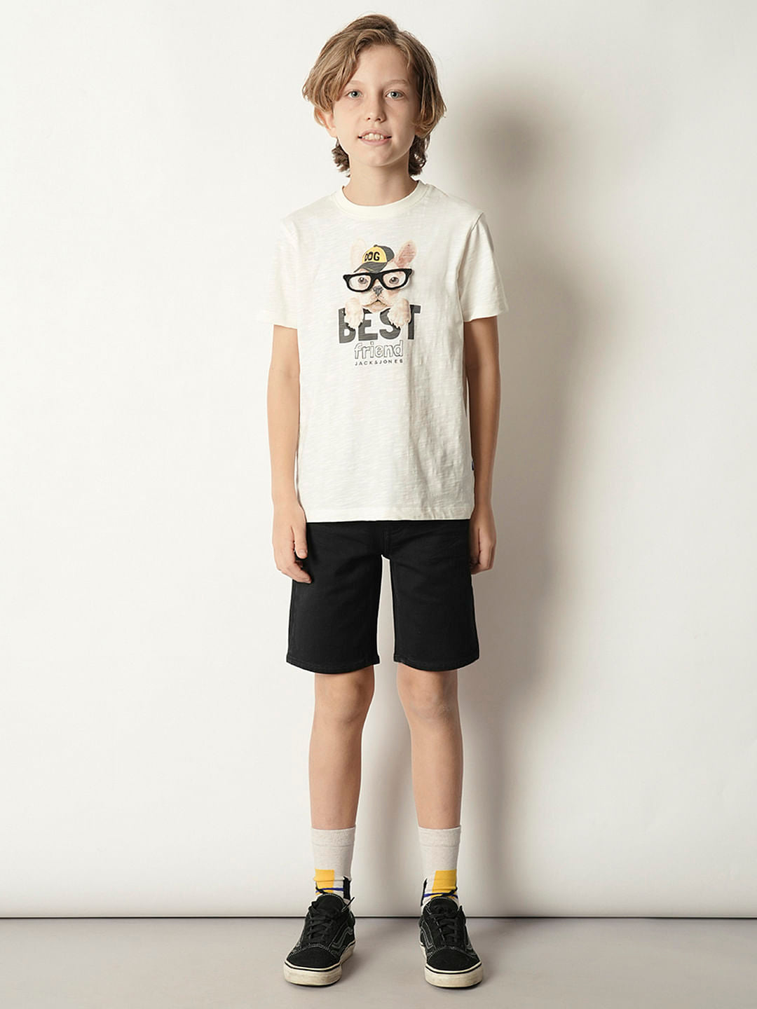 Boys Beige Graphic Print Crew Neck T-shirt